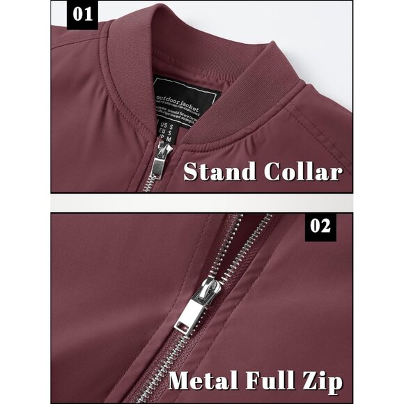 🆕 Men Red Bomber Jacket Lightweight Casual Spring Fall Windbreaker Zip Up Coat - Picture 3 of 6